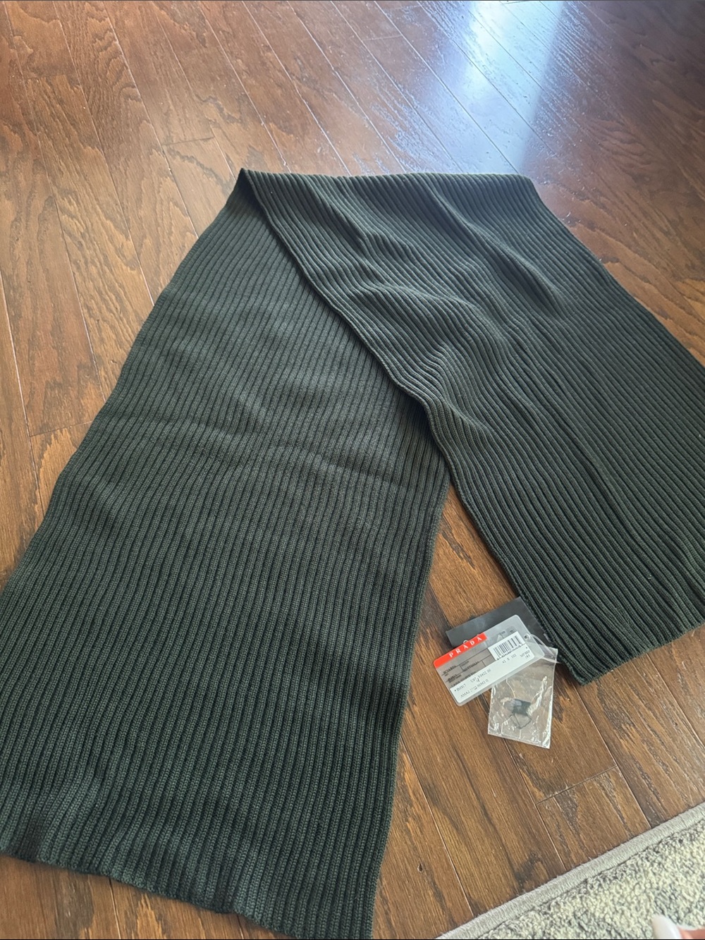 Prada Ribbed Knit Scarf in Dark Green